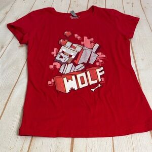 Minecraft Red Wolf Hearts Girls Graphic Tee with Valentines Design